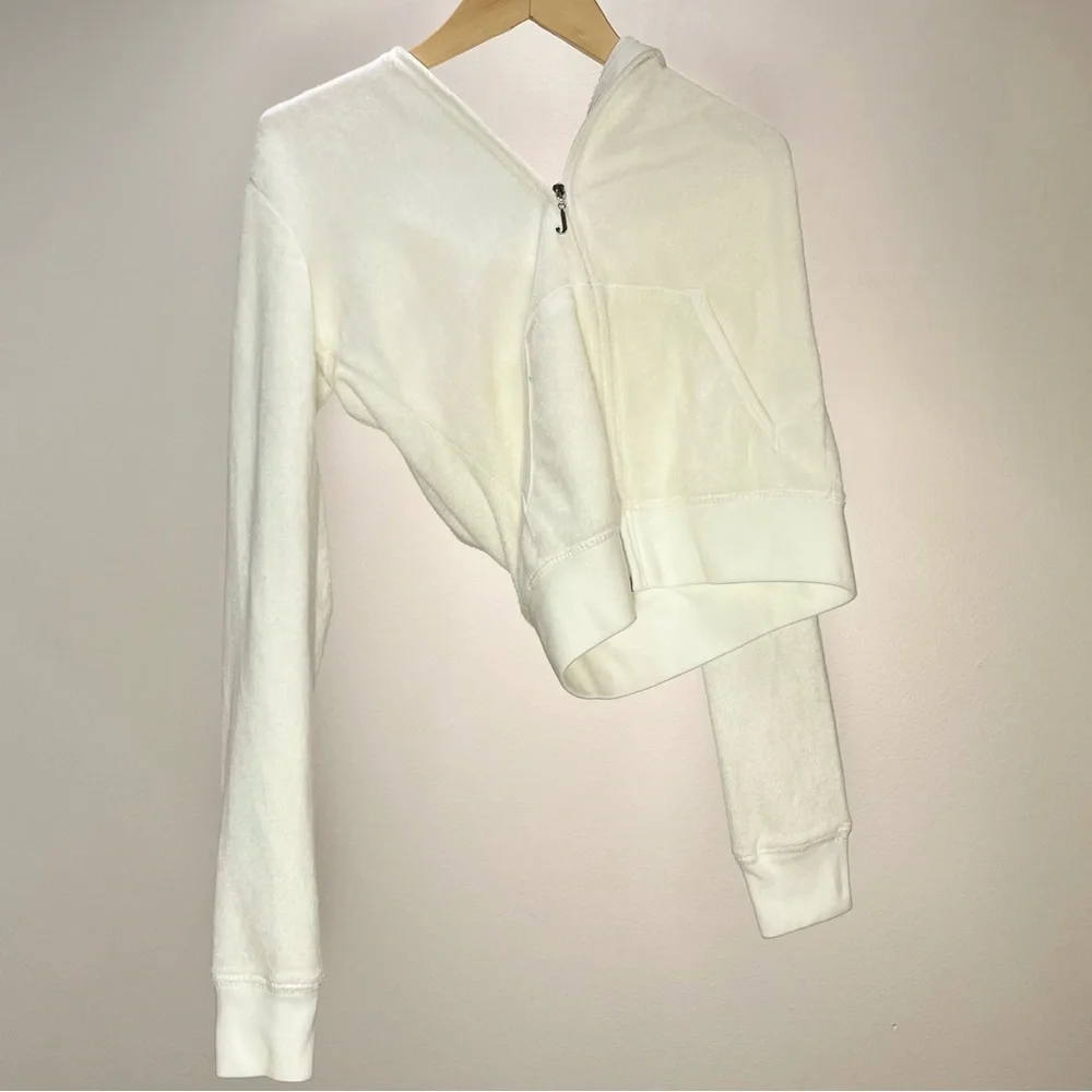 Juicy Couture White Velour Zip Hoodie S Made in USA Y2K Fitted - Picture 4 of 4